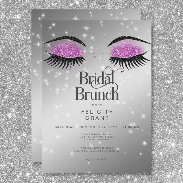 Convites Bridal Bridal de Olhos Rosa Quente Modernos (Modern Hot Pink Glam Eyes Bridal Brunch Invitation)