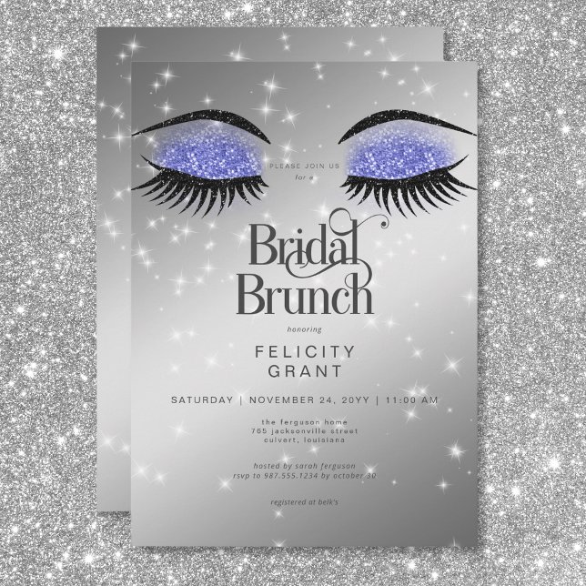 Convites Bridal Bridal do Olhal Azul do Periwinkle Moderno (Modern Periwinkle Glam Eyes Bridal Brunch Invitation)
