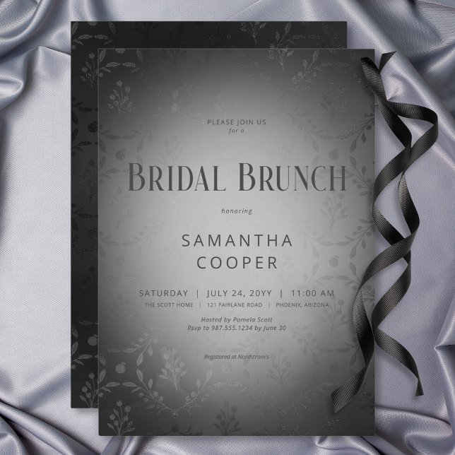 Convites Bridal Bridal Vintage Dark Gótica (Vintage Dark Gothic Black Damask Bridal Brunch Invitation)