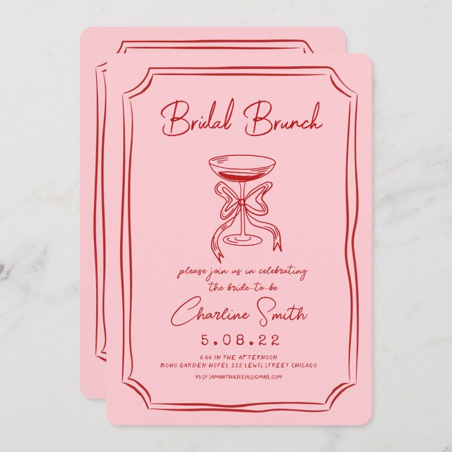 Convites Bridal Brunch, Bridal, manuscrito vermelho rosa (Criador carregado)