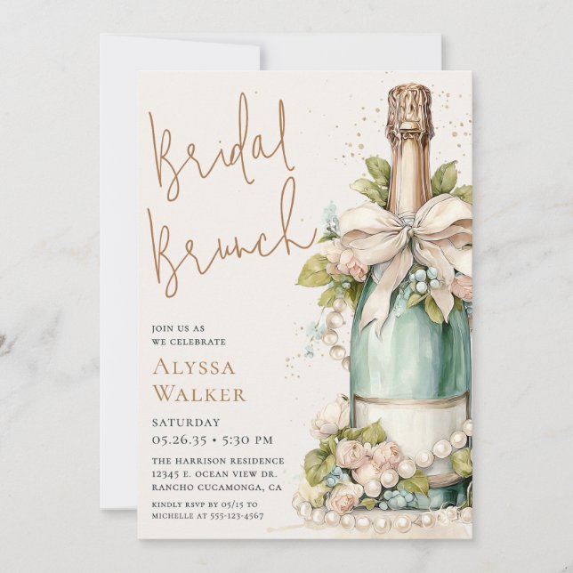 Convites Bridal Brunch Champagne Bottle (Frente)