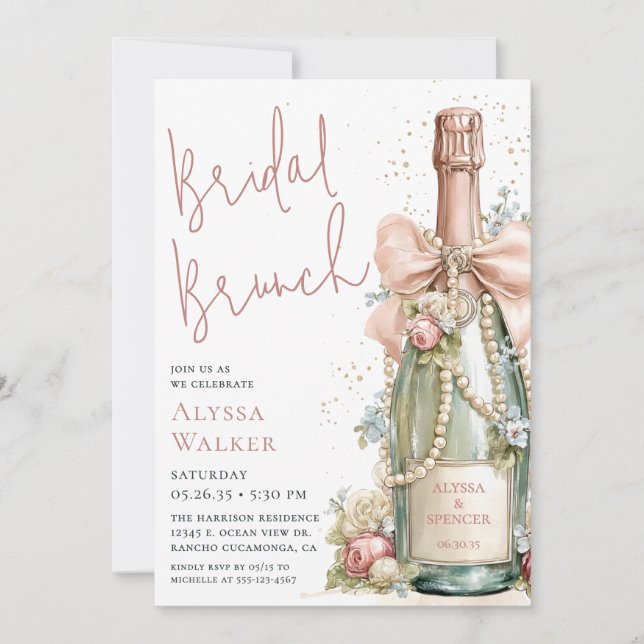 Convites Bridal Brunch Champagne Bottle (Frente)
