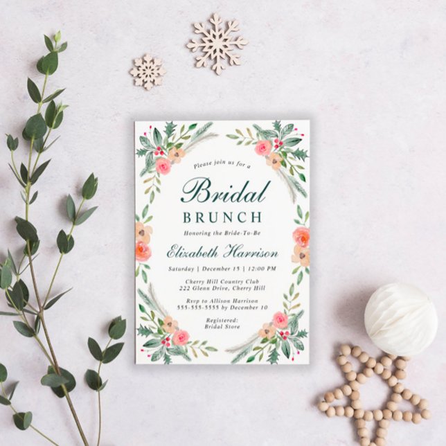 Convites Bridal Brunch Christmas Floral Watercolor (Criador carregado)