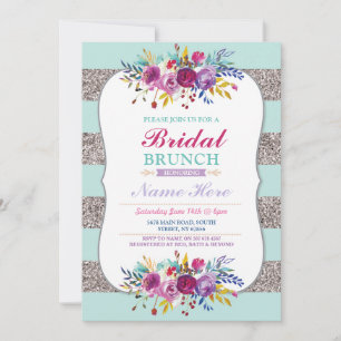 Convites Bridal Brunch Convide Silver Glitter Mint Floral