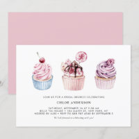 Bridal Brunch de Cupcakes de Aquarela Rosa e Roxo