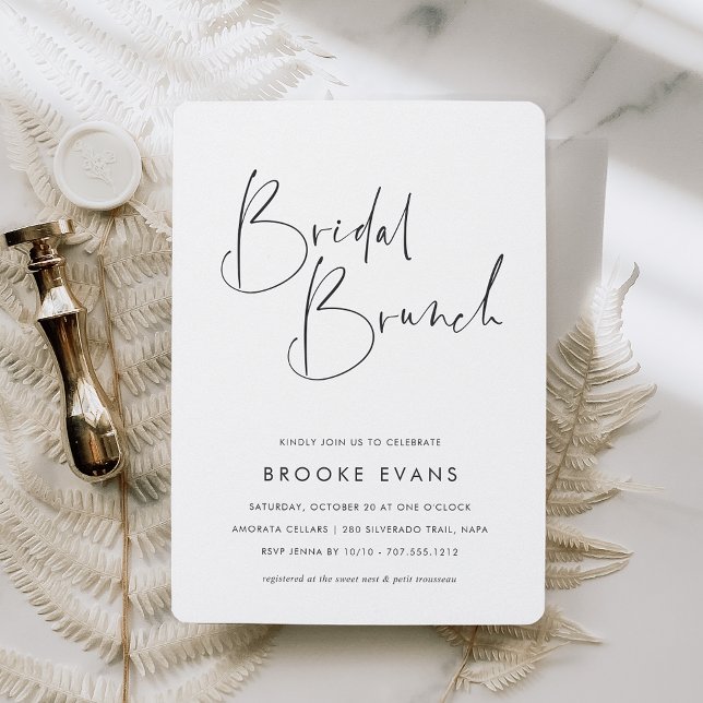 Convites Bridal Brunch de Script Manuscrito Moderno Minimal (Criador carregado)