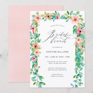 Convites Bridal Brunch de Script Moderno Floral Rosa Tropic