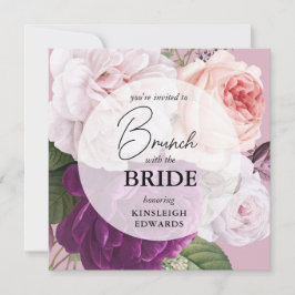 Convites Bridal Brunch Elegant Vintage Rosas Florais Mauve
