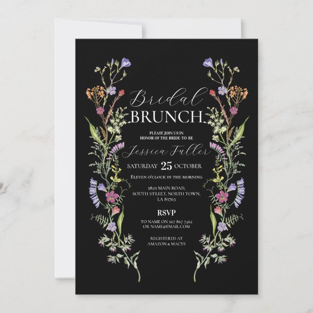 Convites Bridal Brunch Floral Ditsy Dark (Frente)