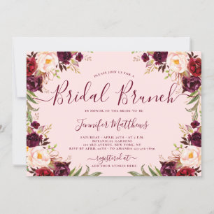 Convites Bridal Brunch Floral Elegante Floral Burgundy Blus