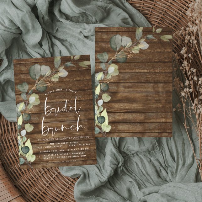 Convites Bridal Brunch Greenery Eucalyptus Rustic Wood (Criador carregado)