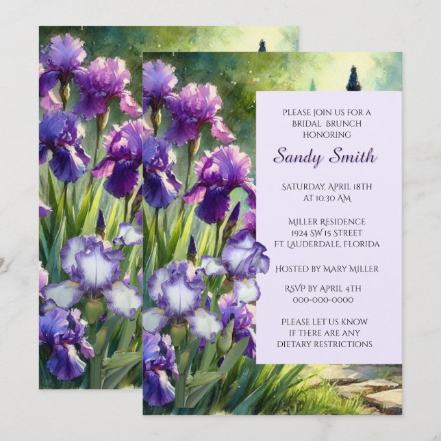 Convites Bridal Brunch Purple Irises (Frente/Verso)