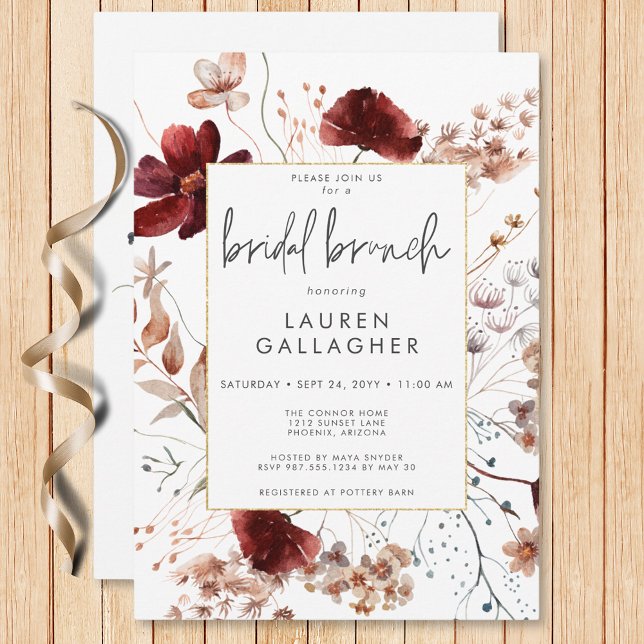 Convites Bridal Brunt de Frame de Flor Selvagem de Queda Mo (Modern Fall Rust Wildflower Frame Bridal Brunch Invitation)