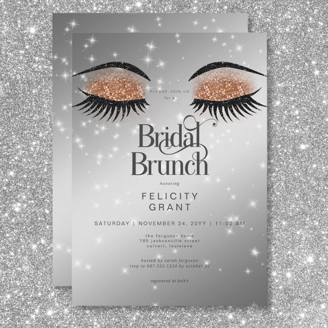 Convites Bridal Brunt de Glam-Glam-Castanho de Cacau Modern (Modern Cocoa Brown Glam Eyes Bridal Brunch Invitation)