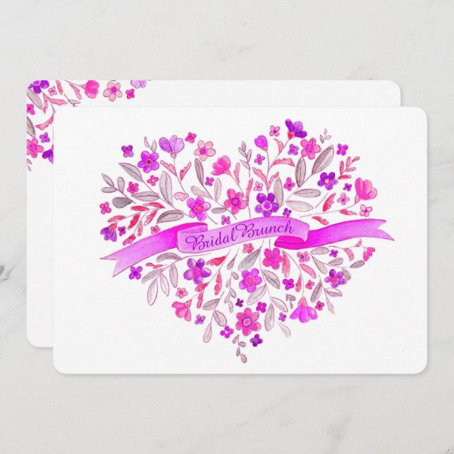 Convites Bridal de Buquê de flor do coração Brunch (Frente/Verso)