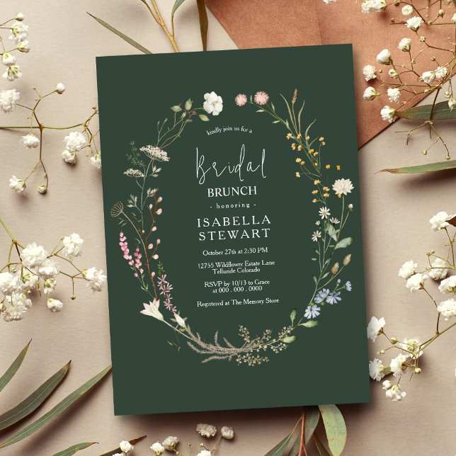 Convites Bridal de flor selvagem verde-escura Brunch (Criador carregado)