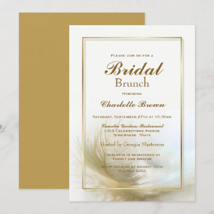 Convites Bridal de pena Dourada elegante Brunch