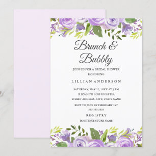 Convites Bridal De Púrpura De Aquarela, Brunei E Borracha