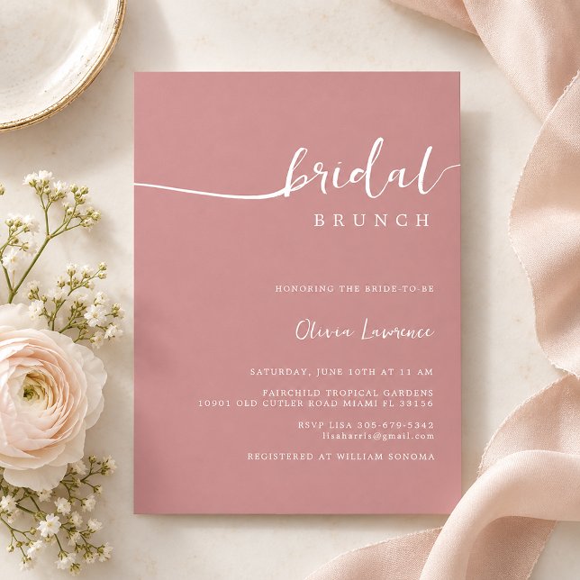 Convites Bridal de Script Moderno Simples Manuscrito (Elegant Blush Bridal Brunch Invitation)