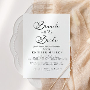 Convites Bridal de Script Simples Preto Moderno Brunch