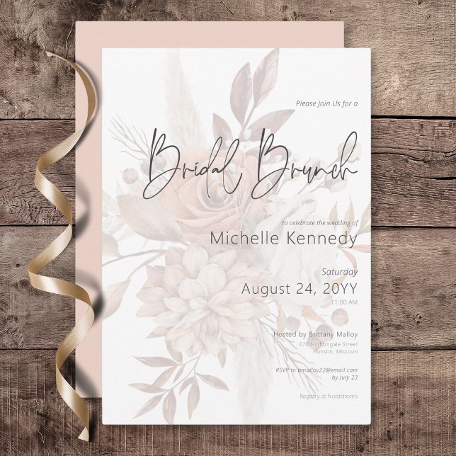 Convites Bridal do Buquê Floral Suave Neutro de Boho Brunch (Boho Neutral Soft Floral Bouquet Bridal Brunch Invitation)