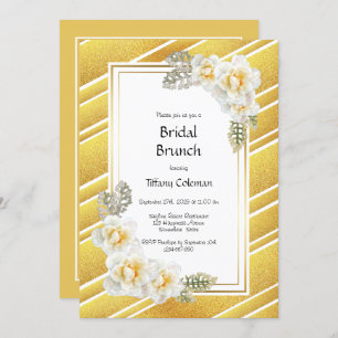 Convites Bridal Dourada Floral de Rosa Amarelo Brunch