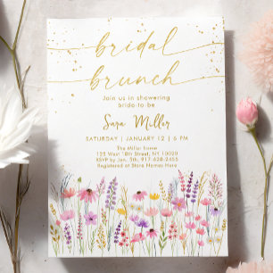 Convites Bridal Dourada rosa Brunch