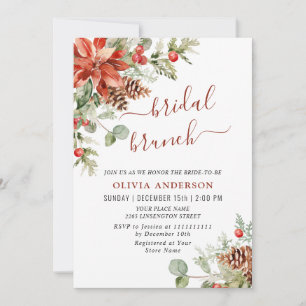 Convites Bridal Elegante Red Poinsettia Watercolor Brunch