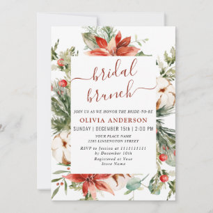 Convites Bridal Elegante Red Poinsettia Watercolor Brunch