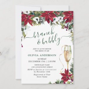 Convites Bridal Elegante Red Poinsettia Watercolor Brunch