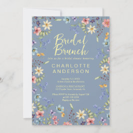 Convites Bridal Floral de Chá de panela Azul Dusty Brunch