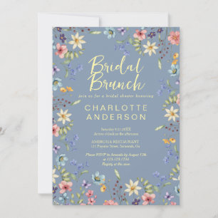 Convites Bridal Floral de Chá de panela Azul Dusty Brunch