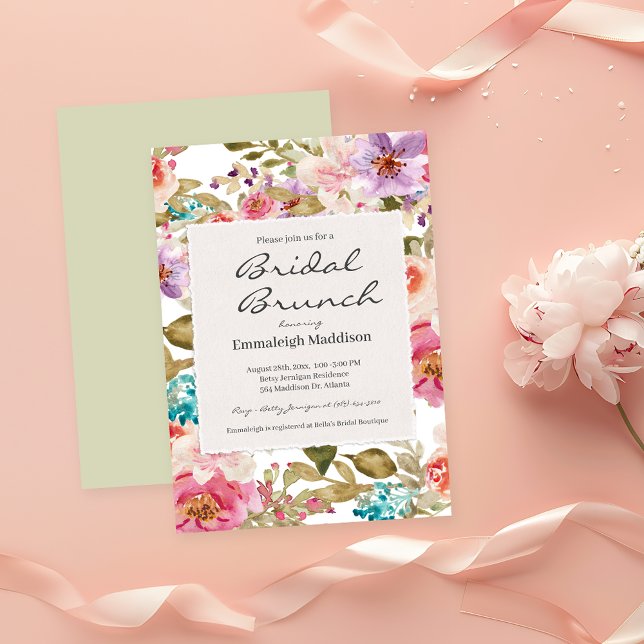 Convites Bridal Floral de Primavera de Papel Torn (Criador carregado)