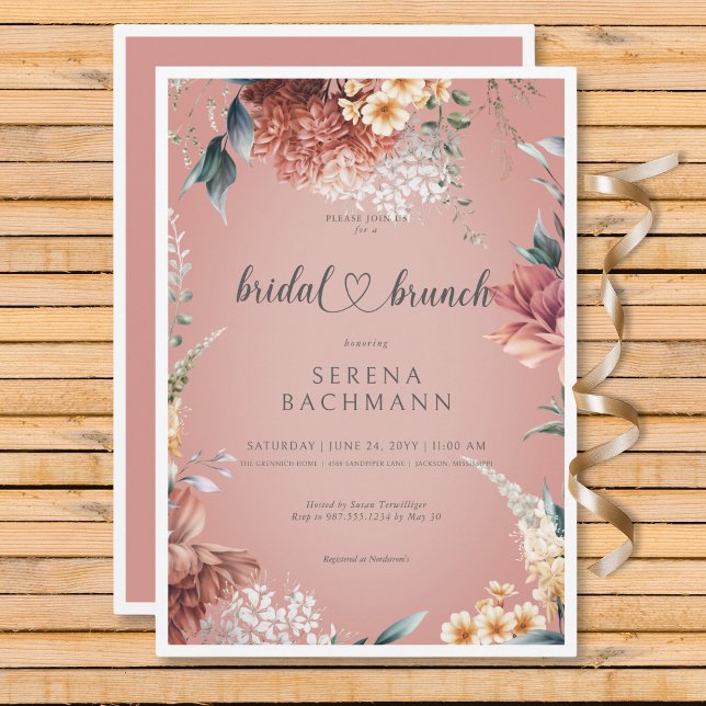 Convites Bridal Floral do Jardim Romântico Moderno Brunch (Modern Romantic Garden Floral Bridal Brunch Invitation)
