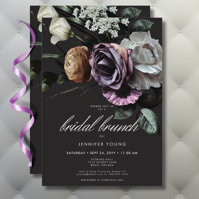 Convites Bridal Floral do legante Moody Twilight Muted (Elegant Moody Twilight Muted Floral Bridal Brunch Invitation)