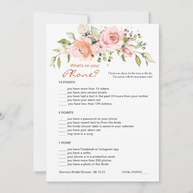 Convites Bridal Floral Phone/Wedding Scramble (Frente)