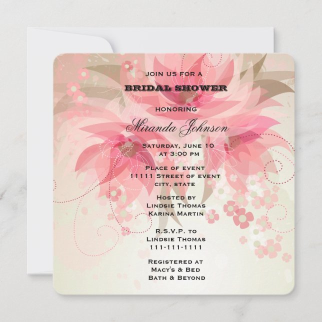 Convites Bridal Floral Rosa (Frente)
