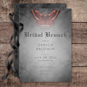Convites Bridal Gótica Black Watercolor Red Moth Brunch