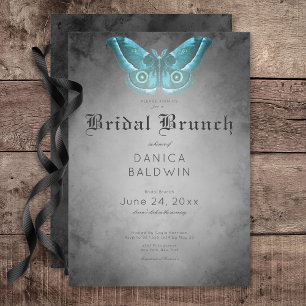 Convites Bridal Gótica Black Watercolor Teal Moth Brunch