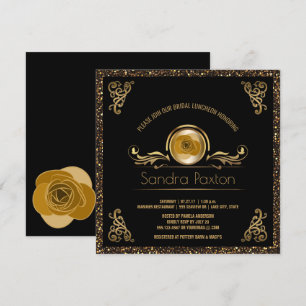 Convites Bridal Lunchee Preto Dourado  Chá de panela de ca