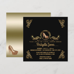 Convites Bridal Lunchee Preto Dourado  Chá de panela de ca