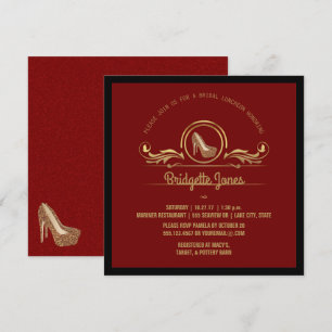 Convites Bridal Luncheon Dourado Vermelho   Chá de panela d