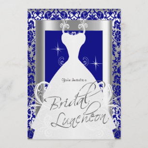 Convites Bridal Luncheon em Royal Blue Damask & Silver