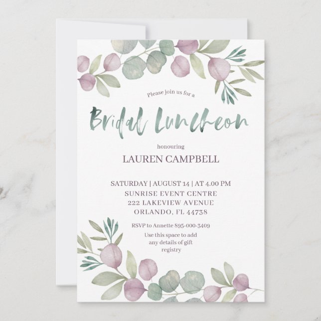 Convites Bridal Luncheon Eucalyptus Watercolor (Frente)