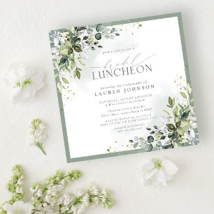 Convites Bridal Luncheon Floral Dusty Blue Eucalyptus