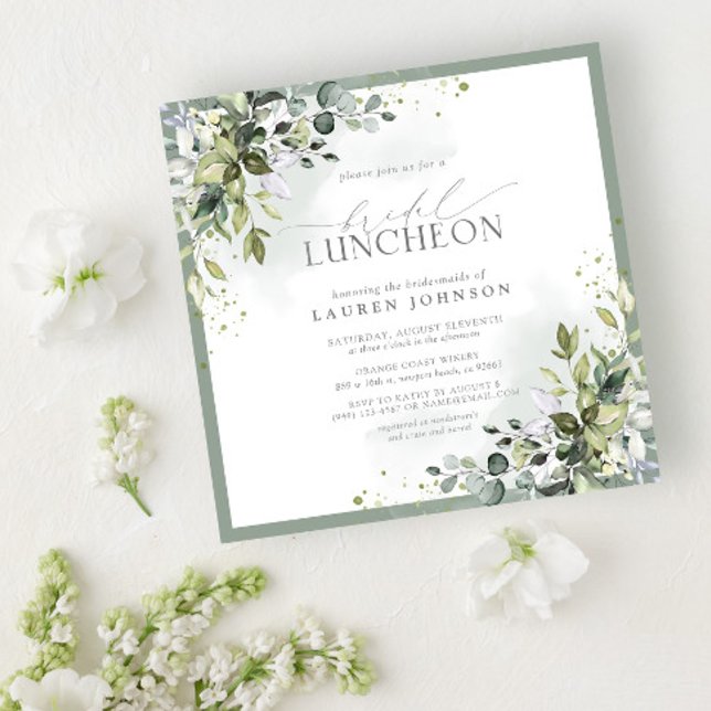 Convites Bridal Luncheon Floral Dusty Blue Eucalyptus (Criador carregado)