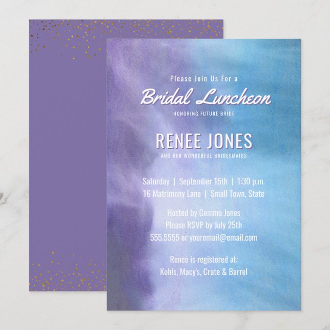 Convites Bridal Luncheon | Lavanda de Pastel Azul Roxo (Frente/Verso)