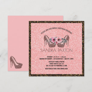 Convites Bridal Luncheon Rosa Glitter   Chá de casamento