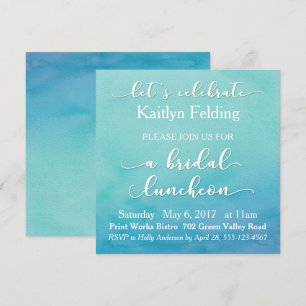 Convites Bridal Luncheon Teal & Blue Watercolor Ombre