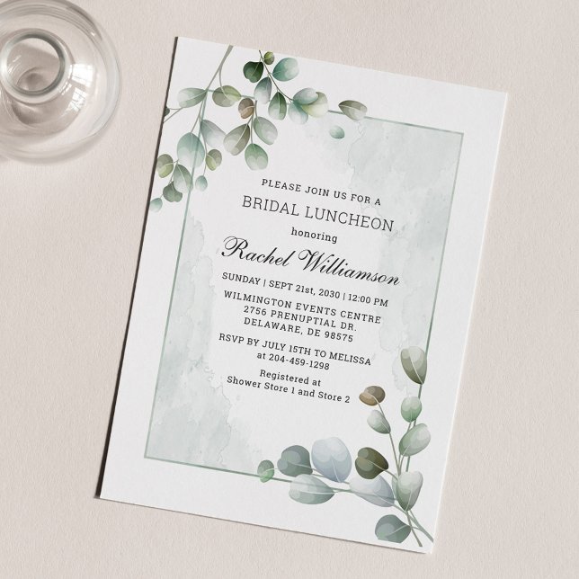 Convites Bridal Luncheon Watercolor Eucalyptus Greenery (Watercolor Eucalyptus Greenery Foliage Bridal Shower Luncheon Invitation)
